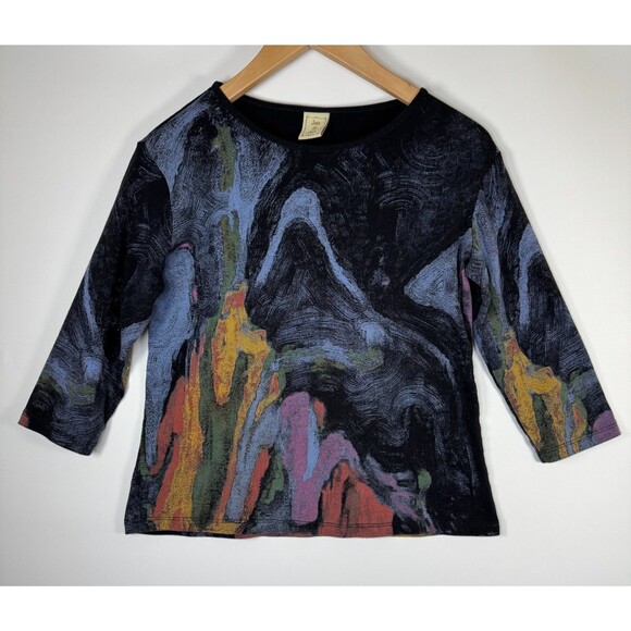 Jess and Jane USA Abstract Artsy Painterly Top Womens Small Black Multicolor - Picture 1 of 10